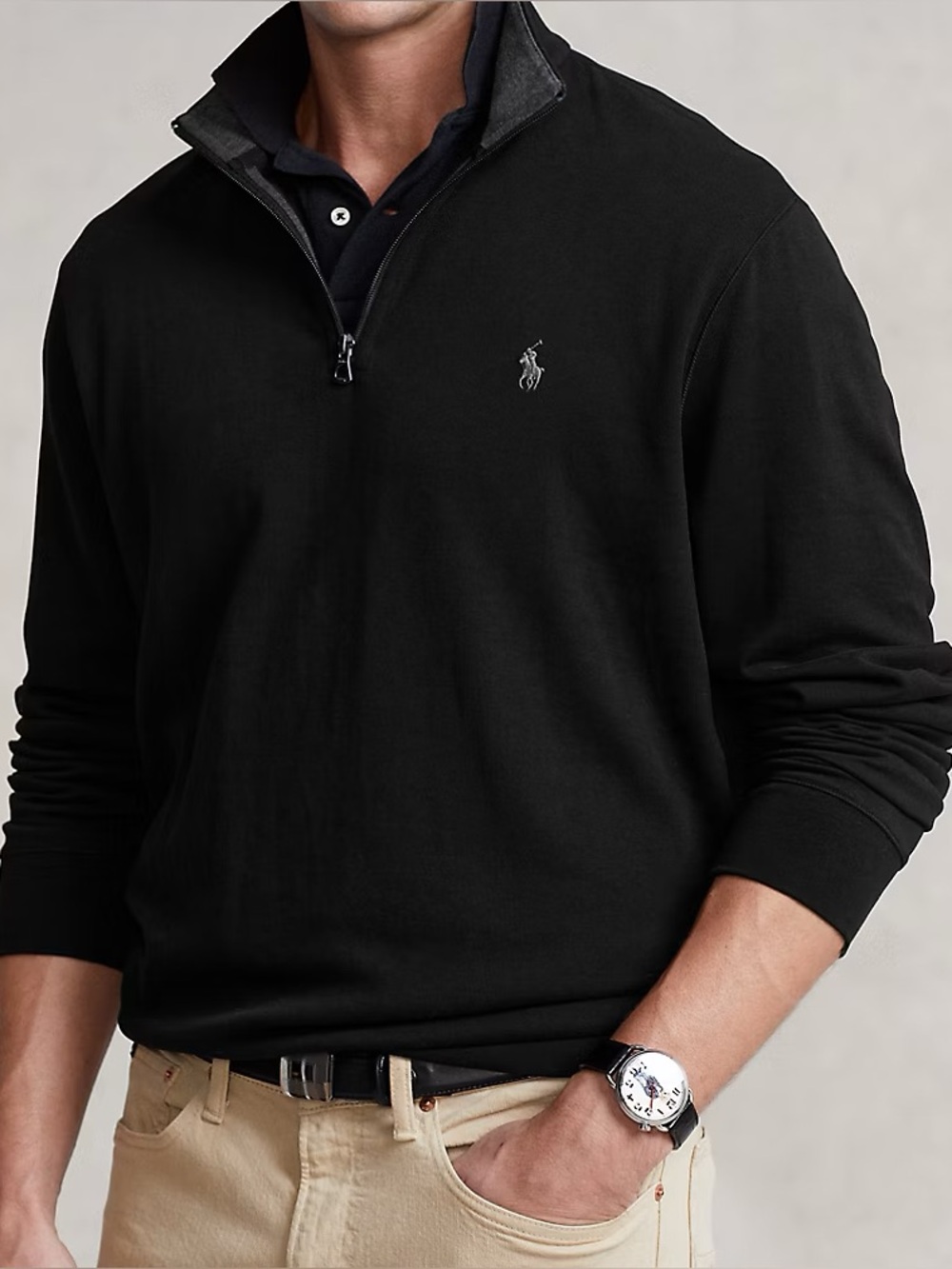 Polo Ralph Lauren Preppy Men's Black Polo Pony Quarter Zip Sweatshirt Size 3XLT
